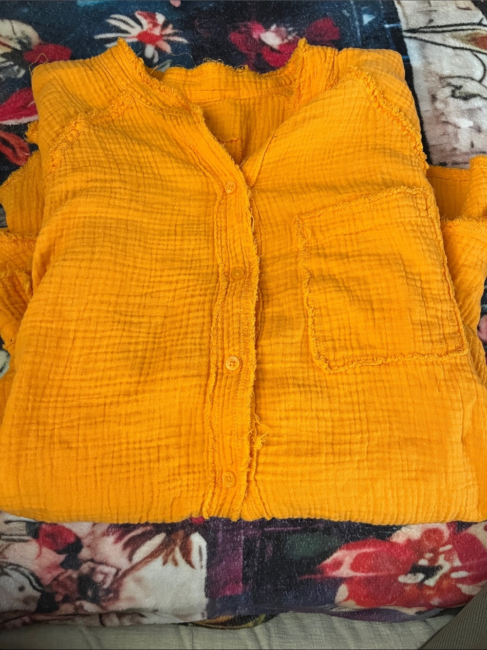 aerie orange Gauze Button-Up Top